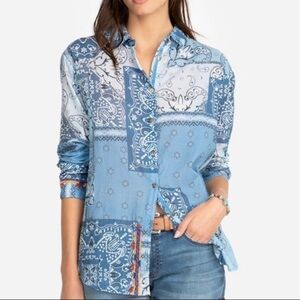 Johnny Was Oversized Button Up Shirt Blue Paisley